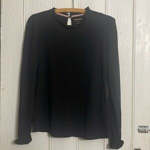 BODEN NWOT Women’s Basic Black Ruffle Sleeves Mock Neck Long Sleeve Blouse